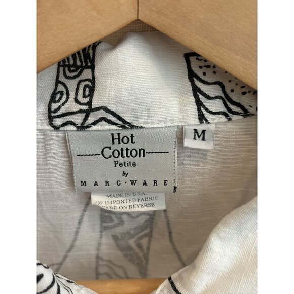 Hot Cotton by Marc Ware African Village Print Shirt | Boxy Button-Down Linen Top - Picture 2 of 7